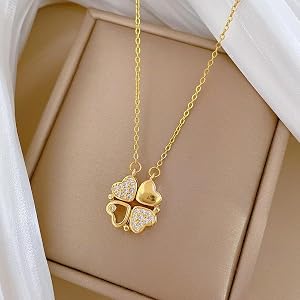 Collar con corazón y trébol • Colgante de la suerte •