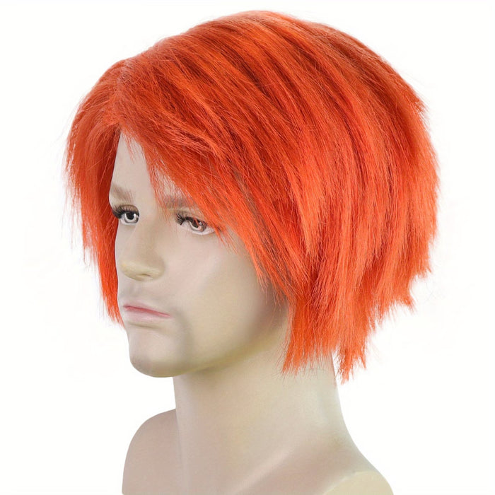 Peluca corta naranja sintética está diseñada para disfraz de chucky