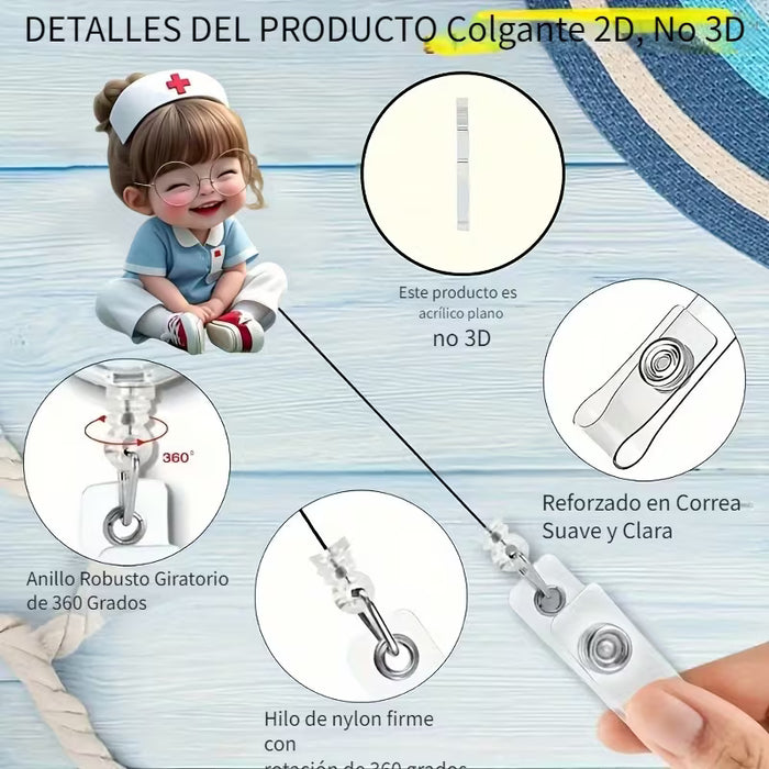 Porta identificación 2D plano acrílico para enfermera