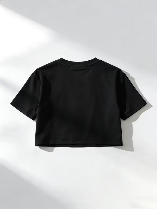 Camiseta negra de manga corta para mujer, mini y ajustada