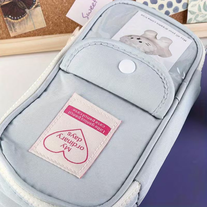 1 Bolsa de lápices de color azul gris creativa con cremallera de corazón