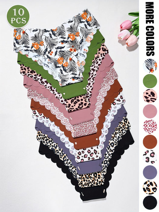 10 piezas de ropa interior sin costuras para mujer con dobladillo de abanico de onda