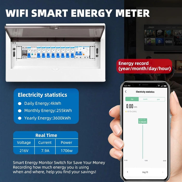 63A 1P+N WIFI Smart Switch Medidor de Energía Medición KWh Monitoreo Disyuntor Temporizador - Quierox - Tienda Online