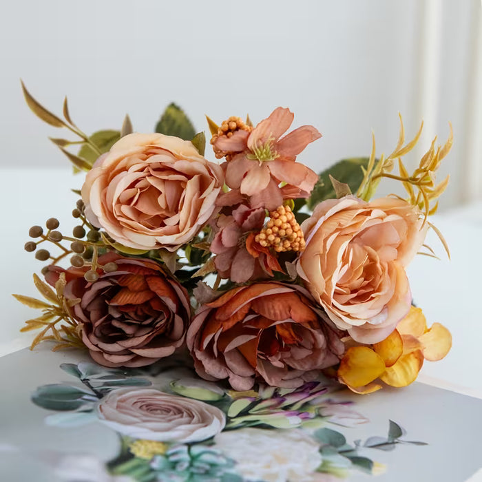 1 unidad de ramo de rosas de peonía realistas, flores artificiales realistas