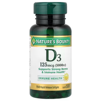 Nature's Bounty, Vitamina D3, 125 mcg (5000 UI), 150 cápsulas blandas de liberación rápida