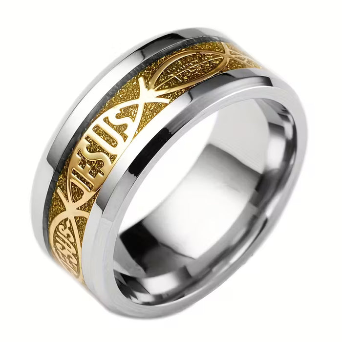 Anillo Cristiano de Acero Inoxidable con Diseño de Jesús y Cruz - Regalo de Joyería Religiosa