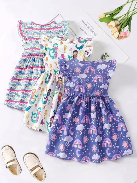 Conjunto de vestido de punto de tres piezas con estampado de animales para niñas
