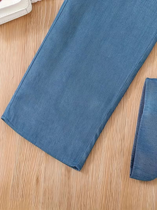 Conjunto de 2 piezas para niña con camisa de cuello con muescas y pantalón de pierna ancha