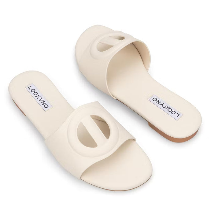 Lookyno Sandalias de verano de cuero con punta abierta para mujer