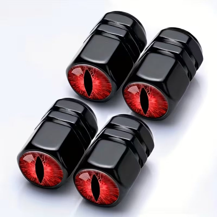 4 piezas de tapas de válvula de neumático de aleación de aluminio con diseño de ojo rojo chapado en cromo