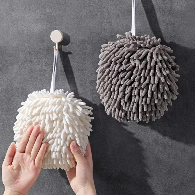 Toallas de mano de chenilla,colgante en forma de bola, suave y absorbente blanco