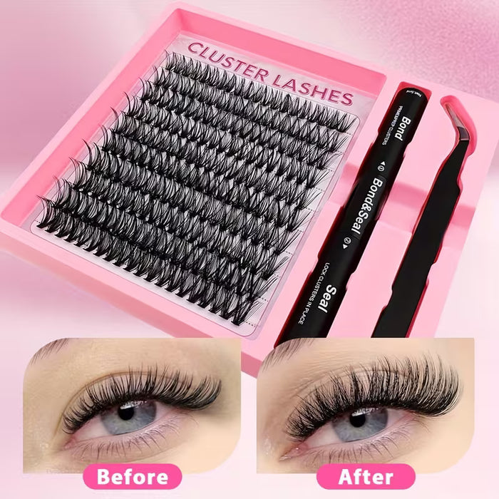 Kit de 200 Pestañas - Set de Extensión de Pestañas 3 en 1 , Volumen/Longitud 40D (10-18mm)