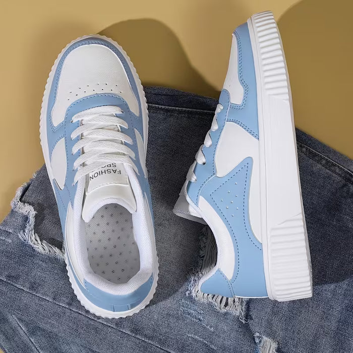 Zapatillas informales y deportivas, unisex de dos tono, con cordones de punta baja