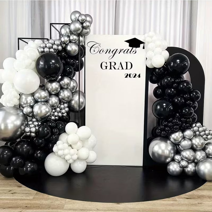 Globos Decorativos DIY para Bodas y Fiestas, 50 Piezas, 5in 10in 18in, Negro Blanco Plateado Látex
