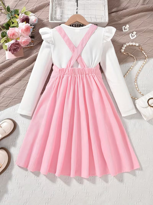 Conjunto de 2pcs para niñas, top de manga larga con tirantes ajustables