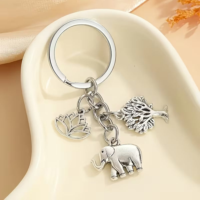 1 pieza de llavero de elefante plateado