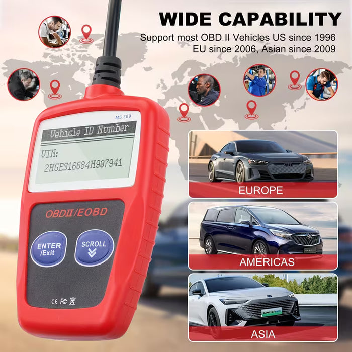 Escáner OBD2 Portátil para Todos los Vehículos, lector de Códigos de Motor Pantalla LCD