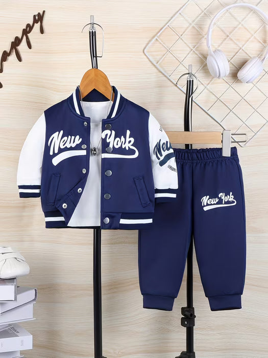 Conjunto de chaqueta y pantalones largos para niño pequeño, estampado de letras