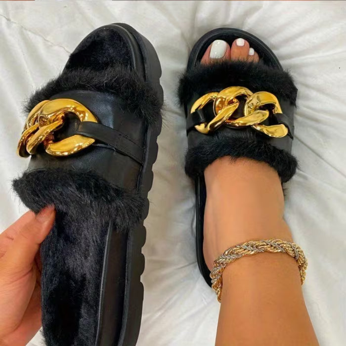 Pantuflas para Mujer con Punta Abierta para Otoño e Invierno, Suela Plana y Gruesa