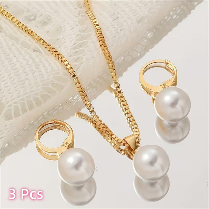 3 piezas que incluye collar y aretes minimalistas clásicos con perlas artificiales