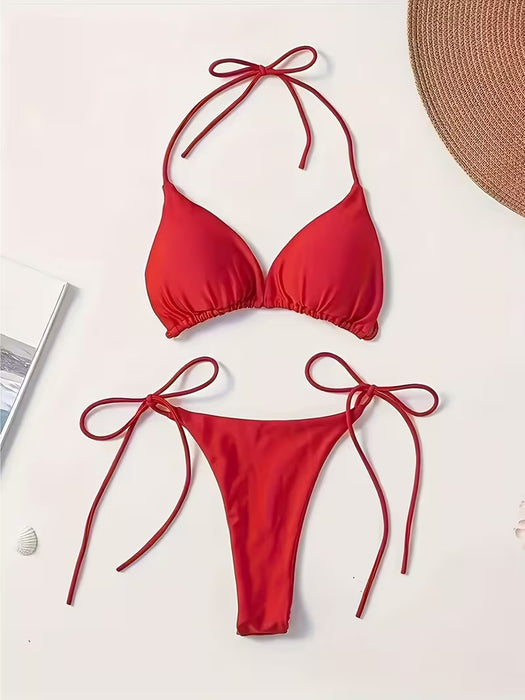 Conjunto de Traje de Baño de Color Sólido Para Fiesta en la Playa y Piscina