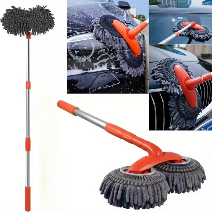 Un fregona para lavado de coches con mango largo retráctil y doble cabezal
