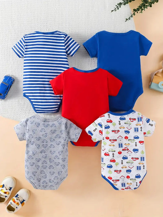 Conjunto de 5pcs body de manga corta para bebé niño con estampado de coches
