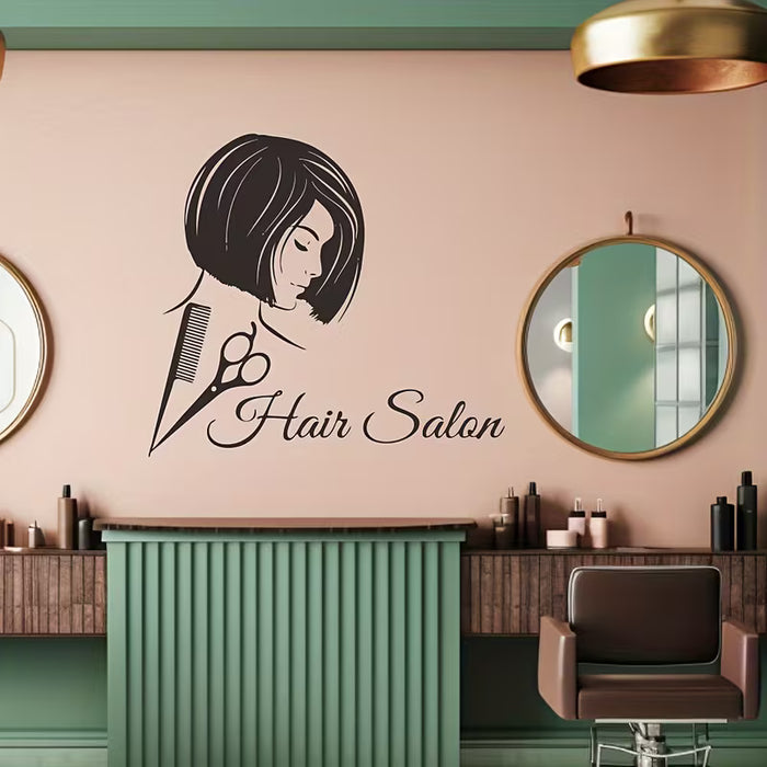 1 ud. Adhesivos de pared - Calcomanía de tijeras y peine para salón de belleza