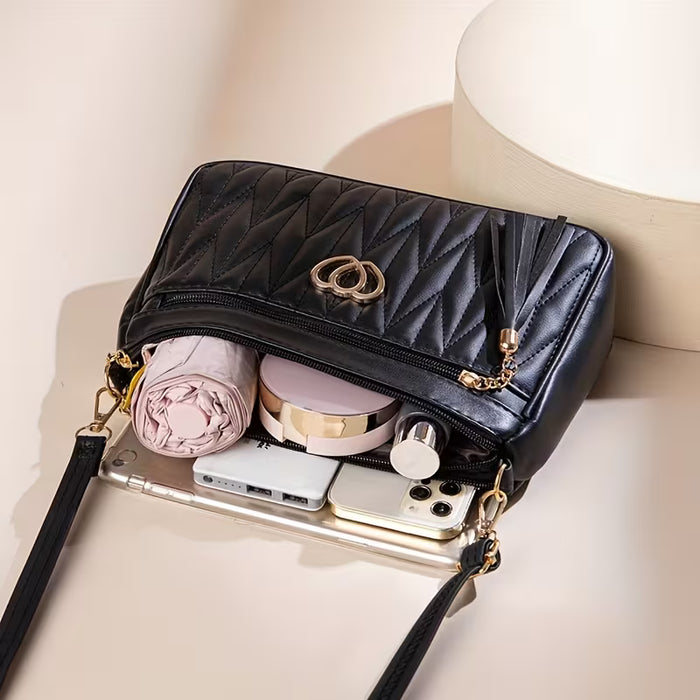 Bolso de hombro elegante, cruzado acolchado con detalle de corazón