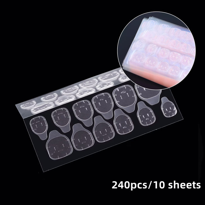240 pzas Puntas de uñas postizas en gel, puntas postizas para uñas con cinta adhesiva doble cara