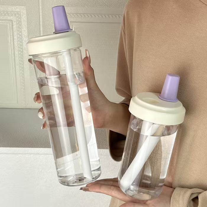 1pc, Botella de agua transparente de gran capacidad con popote 16.91oz