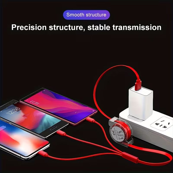 Adaptador de Cable de Carga Múltiple USB Retráctil 3 en 1 con Conectores