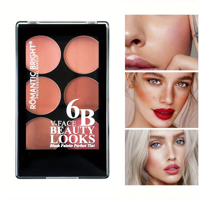 Paleta de Rubor Impermeable de 6 Colores Fácil de Aplicar