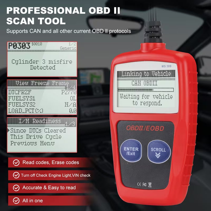 Escáner OBD2 Portátil para Todos los Vehículos, lector de Códigos de Motor Pantalla LCD