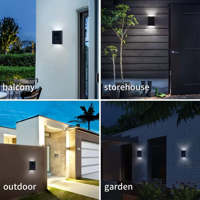 4 luces LED solares de pared, iluminación ascendente y descendente, para exteriores