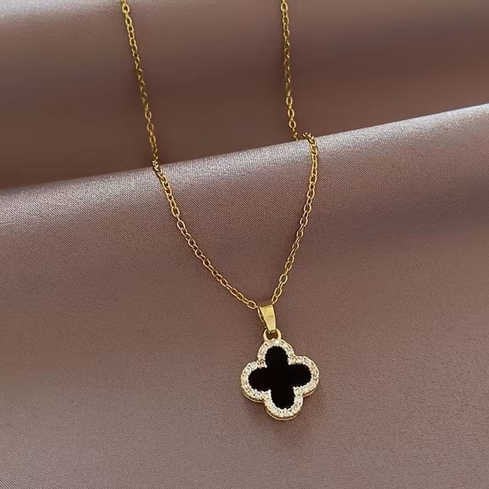 1pc, un collar con colgante de trébol de cuatro hojas chapado