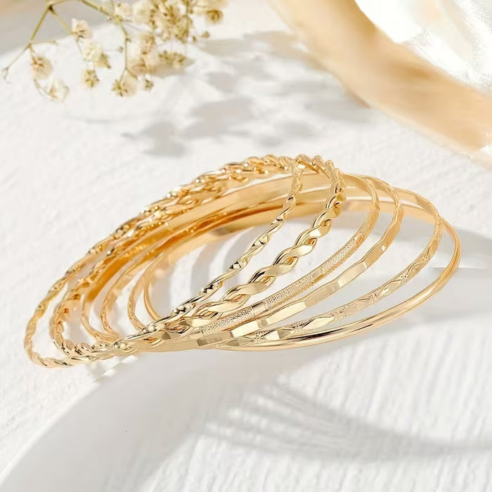 Juego de 6 pulseras para mujer con diseño retorcido y efecto metálico, elegante y moderno
