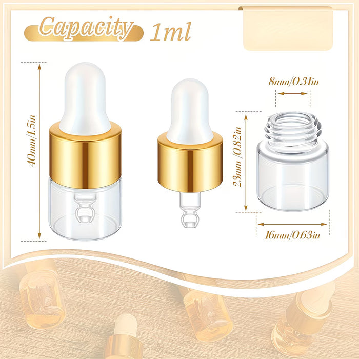 50pcs Mini Botellas de Vidrio Transparente con Cuentagotas de 1ml