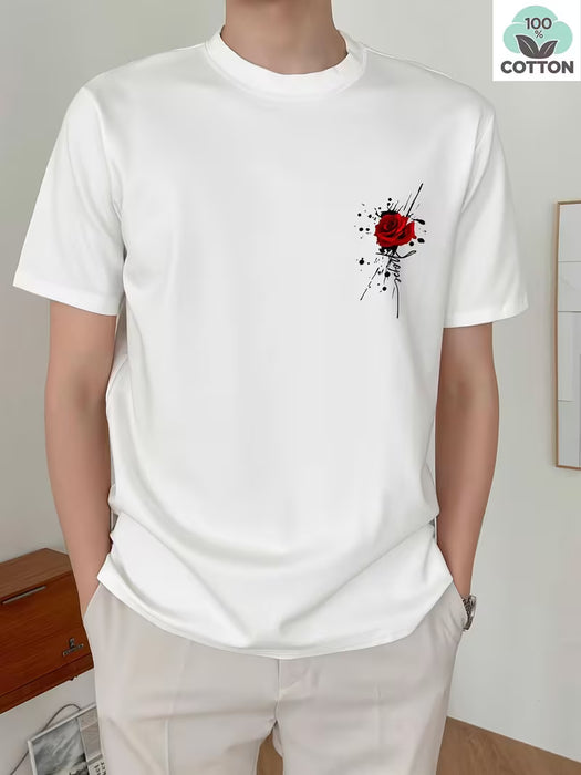 Camiseta de Hombre con Gráfico de Rosa - Casual y Cómoda, Manga Corta