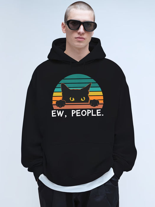 Sudadera con capucha de poliéster acolchada para hombre con diseño gráfico de gato "Ew, People"