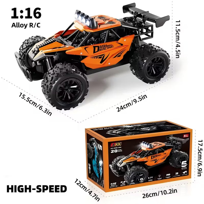 Camión RC de alta velocidad 20 km/h - Escala 1:16 con faros mejorados, recargable por USB
