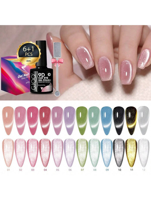 Set de 6 colores aleatorios de esmaltes de gel magnéticos efecto ojo de gato
