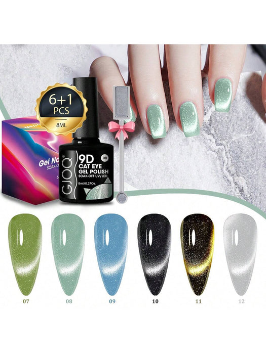 Set de 6 colores aleatorios de esmaltes de gel magnéticos efecto ojo de gato