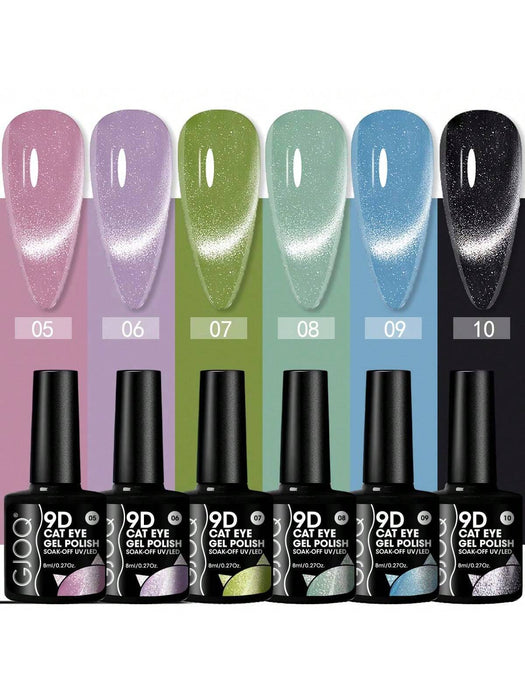 Set de 6 colores aleatorios de esmaltes de gel magnéticos efecto ojo de gato
