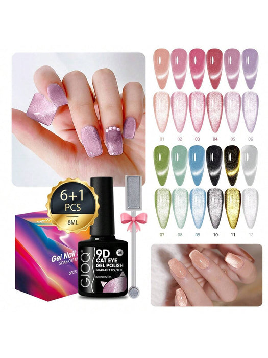 Set de 6 colores aleatorios de esmaltes de gel magnéticos efecto ojo de gato