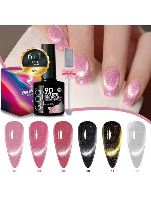 Set de 6 colores aleatorios de esmaltes de gel magnéticos efecto ojo de gato
