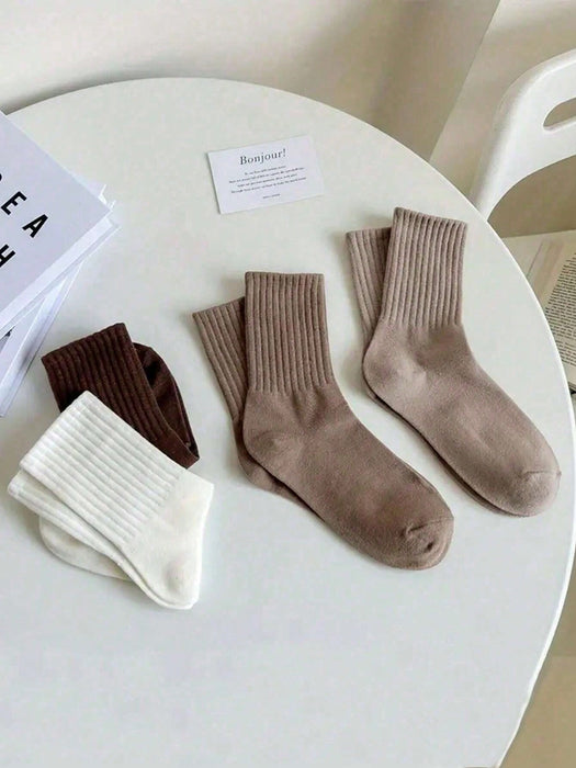 6 pares de calcetines de mujer de color liso hasta la pantorrilla, deportivos casuales acanalados