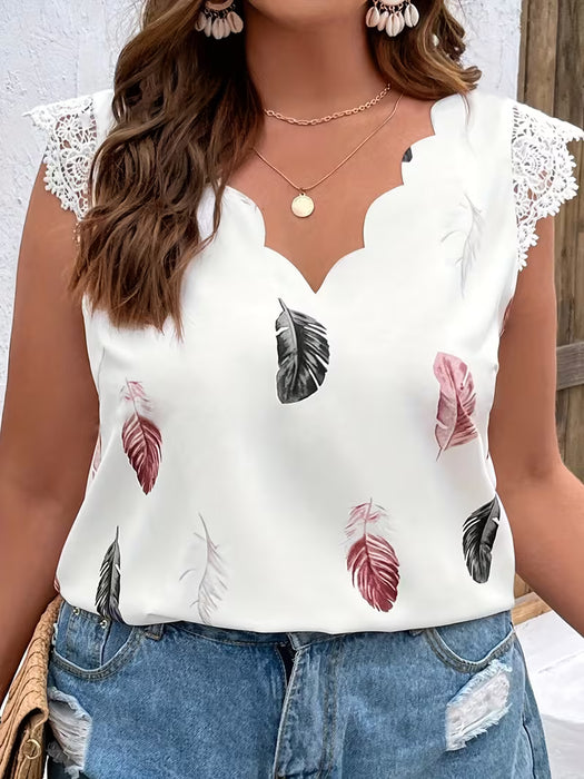 Blusa con estampado sin Mangas,Talla Grande