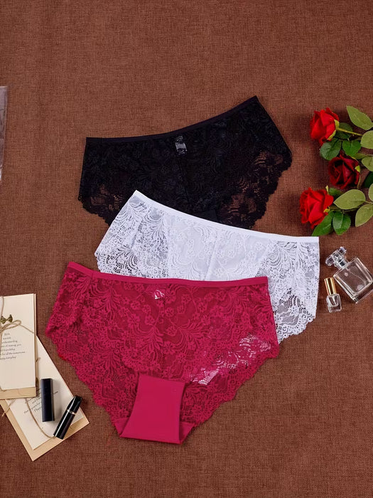 3 Piezas de Bragas Sexys de Encaje Talla Grande para Mujer Lencería