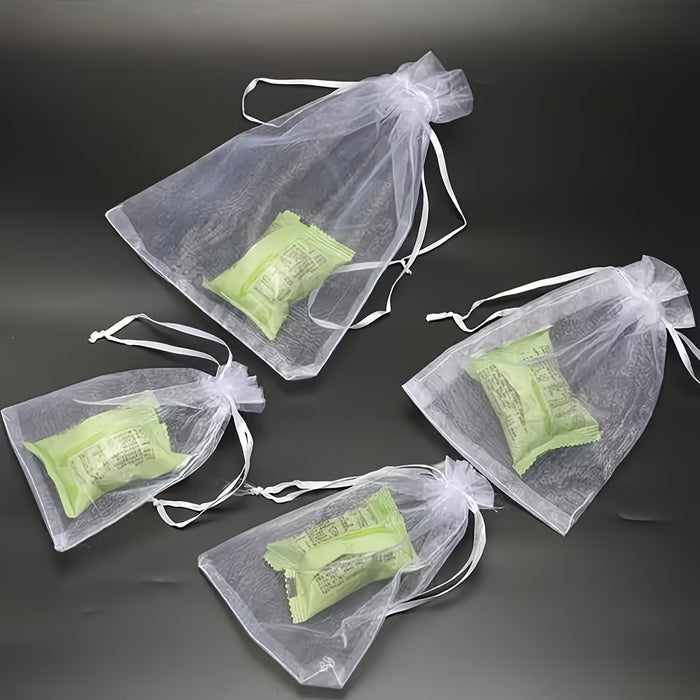 50pcs Bolsas de Organza de Malla Blanca Transpirable blanco Transparente con Cordón 12*9cm